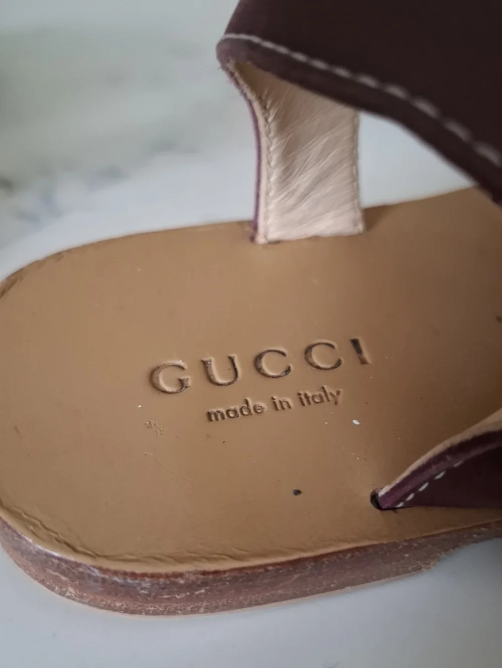 Gucci Girls Burgundy Leather Slingback Sandals